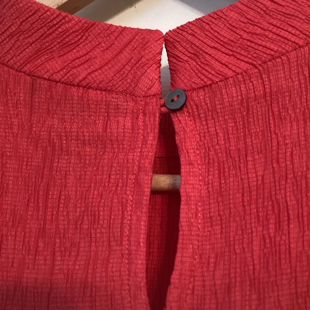 Eileen Fisher Orange Woven Plissé Mock Neck Dress| Sz S/P Pre Owned condition - Picture 9 of 13